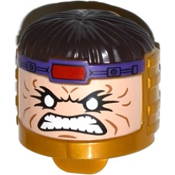 Minifigure, Head, Modified MODOK with Dark Brown Hair and Bared Teeth Pattern