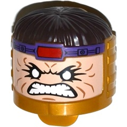 Деталь LEGO 16614pb01 Minifigure, Head, Modified MODOK with Dark Brown Hair and Bared Teeth Pattern