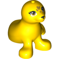 Seal, Friends Style with Black Nose and Eyelashes, Gold Eyes and Hearts on Forehead Pattern - Yellow
