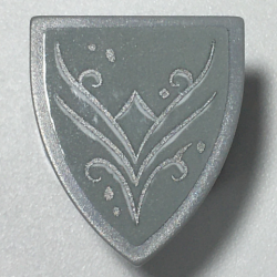 Minifigure, Shield Triangular Short with Silver Diamond, Dots and Swirl on Light Bluish Gray Background Pattern (Sticker) - Set 41196 Minifigure, Shield Triangular Short with Silver Diamond, Dots and Swirl on Light Bluish Gray Background Pattern (Sticker) - Set 41196