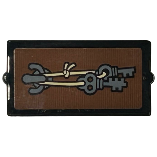 Деталь LEGO 60602pb20 Glass for Window 1 x 2 x 3 with Dark Bluish Gray Hook and Keys with Tan String Pattern (Sticker) - Set 76428