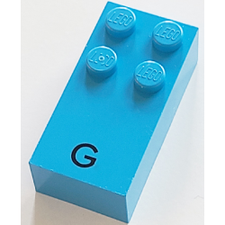 Brick, Braille 2 x 4 with 4 Studs with Black Capital Letter G Pattern (dots-1245 ⠛) (French with Antoine Numbers)