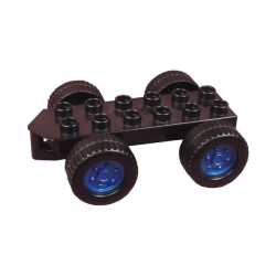 Duplo Car Base 2 x 6 with Four Black Wheels and Pearl Blue Hubs