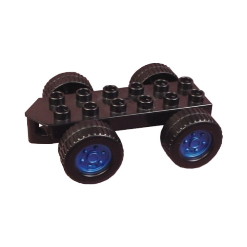 Деталь LEGO 54007c02 Duplo Car Base 2 x 6 with Four Black Wheels and Pearl Blue Hubs