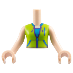 Torso Mini Doll Girl Lime Jacket Vest with Pockets over Dark Azure Shirt Pattern, Light Nougat Arms with Hands