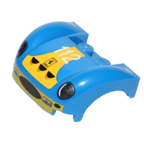 Деталь LEGO 18051pb001s Vehicle, Mudguard 3 x 4 x 1 2/3 Curved Fenders with Headlights, Grille, Yellow Bumper, '112' and Ferrari Logo Pattern (Sticker) - Set 40192