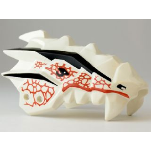 Деталь LEGO 93071pb02 Dragon Head (Ninjago) Jaw Upper Spiny with Reddish Brown Cracks and Black Eyes and Stripes Pattern