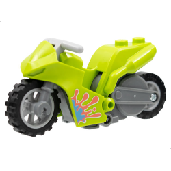 Stuntz Flywheel Motorcycle Sport Bike Tapered Front with Dark Bluish Gray Frame, Light Bluish Gray Wheels, and Light Bluish Gray Handlebars with Medium Blue and Coral Splotch Pattern Stuntz Flywheel Motorcycle Sport Bike Tapered Front with Dark Bluish Gray Frame, Light Bluish Gray Wheels, and Light Bluish Gray Handlebars with Medium Blue and Coral Splotch Pattern