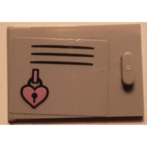 Деталь LEGO 4533pb033 Container, Cupboard 2 x 3 x 2 Door with Black Vent Lines, Locker, and Metallic Pink Heart Padlock Pattern (Sticker) - Set 41352