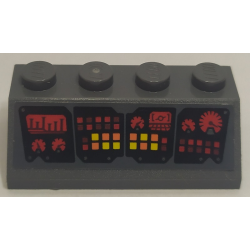 Slope 45 2 x 4 with Black Control Panel with Red, Orange and Yellow Buttons and Lights, Head-Up Display (HUD) and Gauges Pattern (Sticker) - Set 76087