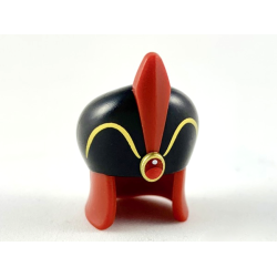 Minifigure, Headgear Large Hat, Black Dome, Dark Red Feather, Red Jewel, Gold Trim Pattern Minifigure, Headgear Large Hat, Black Dome, Dark Red Feather, Red Jewel, Gold Trim Pattern