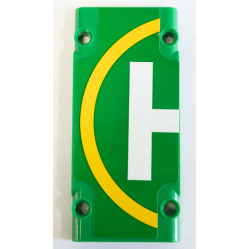 Деталь LEGO 64782pb052 Technic, Panel Plate 5 x 11 x 1 with Helicopter Landing Pad Half with Yellow Circle and White Letter H Pattern (Sticker) - Set 42064