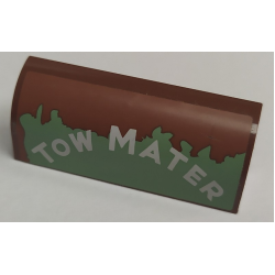 Slope, Curved 1 x 4 x 1 1/3 with White 'TOW MATER' on Worn Sand Green Background Pattern Model Right Side (Sticker) - Set 8677 Slope, Curved 1 x 4 x 1 1/3 with White 'TOW MATER' on Worn Sand Green Background Pattern Model Right Side (Sticker) - Set 8677