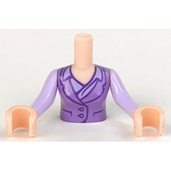Torso Mini Doll Woman Medium Lavender Vest with Buttons over Lavender Shirt with Collar Pattern, Light Nougat Arms with Hands with Lavender Long Sleeves