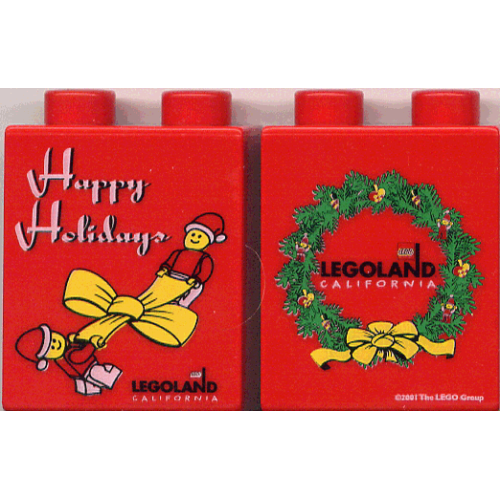 Деталь LEGO 4066pb005 Duplo, Brick 1 x 2 x 2 with Happy Holidays 2001 Pattern