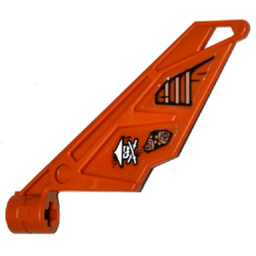 Деталь LEGO 61800pb03L Bionicle Wing Small / Tail with Axle Hole with Ninja Skull with Crossed Swords and Cog Mechanical Pattern on Left Side (Stickers) - Set 70602