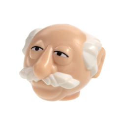 Minifigure, Head, Modified Muppet Waldorf with White Hair and Moustache Pattern
