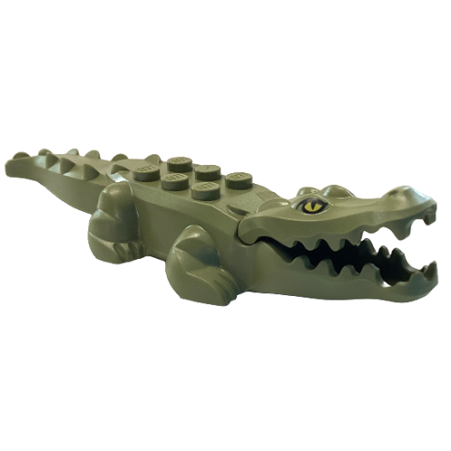 Деталь LEGO 18904c06pb01 Alligator / Crocodile with 20 Teeth with Yellow Eyes without White Glints Pattern with Red Technic, Pin 1/2