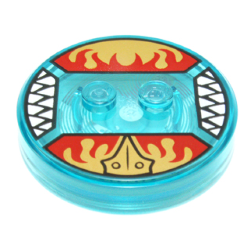 Деталь LEGO 18605c01pb44 Dimensions Toy Tag 4 x 4 x 2/3 with 2 Studs and Trans-Light Blue Bottom with Legends of Chima Eagle Beak and Red Flames on Gold Background Pattern (Eris)