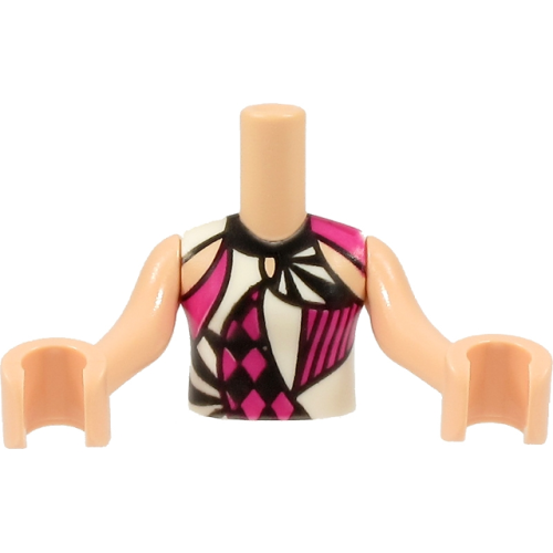 Деталь LEGO FTGpb323c01 Torso Mini Doll Girl Black, Magenta and White Harlequin Shirt Pattern, Light Nougat Arms with Hands
