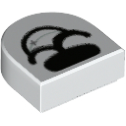 Tile, Round 1 x 1 Half Circle Extended with Black Nose and Open Mouth Smile with Silver Sparkle Pattern Tile, Round 1 x 1 Half Circle Extended with Black Nose and Open Mouth Smile with Silver Sparkle Pattern