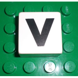 Duplo, Tile 2 x 2 x 1 with Black Capital Letter V Pattern Duplo, Tile 2 x 2 x 1 with Black Capital Letter V Pattern
