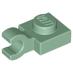 Plate, Modified 1 x 1 with Open O Clip (Horizontal Grip) - Sand Green