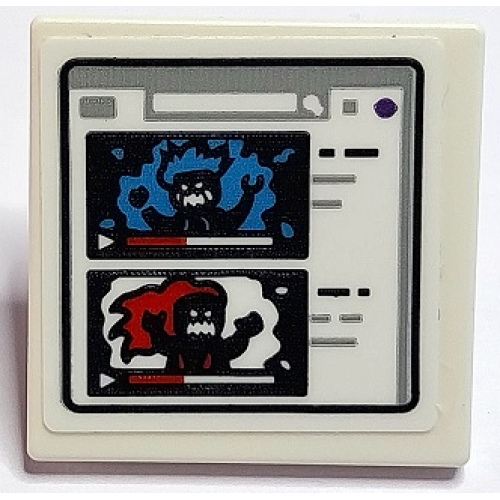 Деталь LEGO 15210pb178 Road Sign 2 x 2 Square with Open O Clip with Screen with Videos of Dark Azure, Red and Black Phantom Minifigures Pattern (Sticker) - Set 70436