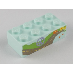 Brick 2 x 4 with Peace Symbol, Road, and Flowers Pattern
