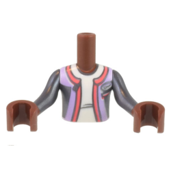 Torso Mini Doll Boy Lavender, Coral, and Pearl Dark Gray Sailing Outfit, White Shirt Pattern, Reddish Brown Arms with Hands with Pearl Dark Gray Long Sleeves