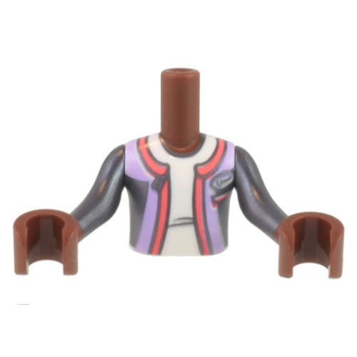 Деталь LEGO FTBpb077c01 Torso Mini Doll Boy Lavender, Coral, and Pearl Dark Gray Sailing Outfit, White Shirt Pattern, Reddish Brown Arms with Hands with Pearl Dark Gray Long Sleeves