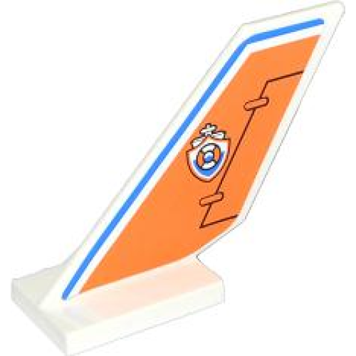 Деталь LEGO 6239pb041 Tail Shuttle with Rudder, Blue Line and Coast Guard Logo on Orange Background Pattern on Both Sides (Stickers) - Set 60015