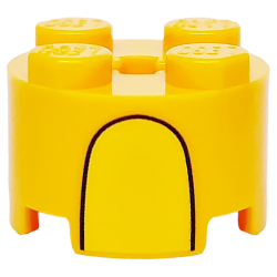 Brick, Round 2 x 2 with Axle Hole with Yellow Stripe and Curved Black Line Pattern Brick, Round 2 x 2 with Axle Hole with Yellow Stripe and Curved Black Line Pattern