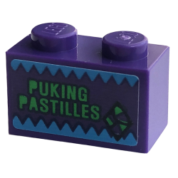 Brick 1 x 2 with 'PUKING PASTILLES' Pattern (Sticker) - Set 76422