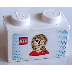 Brick 1 x 2 with LEGO Logo and Woman with Red Top Pattern (Sticker) - Set 7586