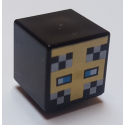 Minifigure, Head, Modified Cube with Pixelated Gold Helmet, Dark Azure Eyes, and Silver Checkered Pattern (Minecraft Knight)