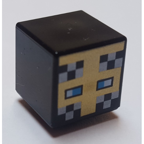Деталь LEGO 19729pb030 Minifigure, Head, Modified Cube with Pixelated Gold Helmet, Dark Azure Eyes, and Silver Checkered Pattern (Minecraft Knight)