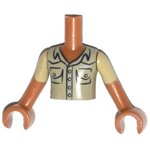 Деталь LEGO FTBpb006c01 Torso Mini Doll Boy Tan Shirt with Breast Pockets Pattern, Medium Nougat Arms with Hands with Tan Short Sleeves