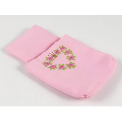 Belville Cloth Pouch, Child with Heart Wreath, Roses and Crown Pattern - Pink