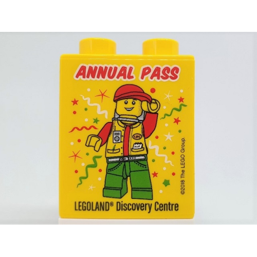 Деталь LEGO 4066pb720 Duplo, Brick 1 x 2 x 2 with Annual Pass LEGOLAND Discovery Centre Hiker Pattern