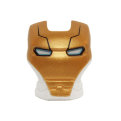 Minifigure, Visor Top Hinge with Gold Face Shield, Black Lines, Blue and White Eyes Pattern