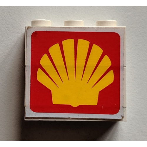 Деталь LEGO BA037pb02 Stickered Assembly 3 x 1 x 2 1/3 with Shell Logo Pattern (Sticker) - Set 6394 - 2 Brick 1 x 3, 1 Plate 1 x 3