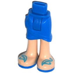 Mini Doll Hips and Skirt Wrap with Light Nougat Legs and Sandals with Blue Soles and Medium Azure Straps Pattern - Thick Hinge