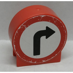Duplo, Brick 1 x 2 x 2 Round Top with Black Right Turn Arrow on White Background Pattern (Sticker) - Sets 9207 / 9211 Duplo, Brick 1 x 2 x 2 Round Top with Black Right Turn Arrow on White Background Pattern (Sticker) - Sets 9207 / 9211