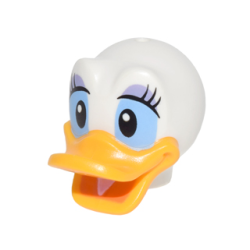 Minifigure, Head, Modified Duck with Bright Light Orange Bill, Eyelashes and Lavender Eye Shadow Pattern (Daisy)