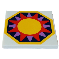 Tile 4 x 4 with Yellow, Magenta and Medium Lavender Sun on Dark Blue Octagon Background with Yellow Edge Pattern