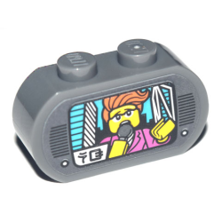 Brick, Modified 1 x 3 with Round Ends with TV Display Female Reporter with Microphone and Ninjago Logogram 'NG' Pattern (Sticker) - Set 71741