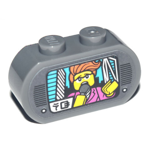 Деталь LEGO 35477pb002 Brick, Modified 1 x 3 with Round Ends with TV Display Female Reporter with Microphone and Ninjago Logogram 'NG' Pattern (Sticker) - Set 71741