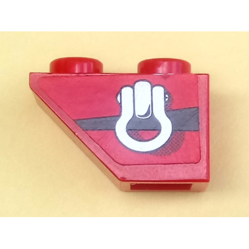 Деталь LEGO 3665pb008L Slope, Inverted 45 2 x 1 with Silver Clevis Shackle Loop, Black Stripe Pattern Model Left Side (Sticker) - Set 8863