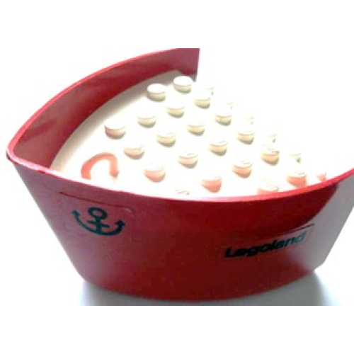 Деталь LEGO x145c02pb02 Boat, Hull Smooth Bow 5 x 6 x 3 1/3 with White Deck with 'Legoland' and Anchor Pattern on Both Sides (Stickers) - Sets 310-3 / 311-1 / 312-3